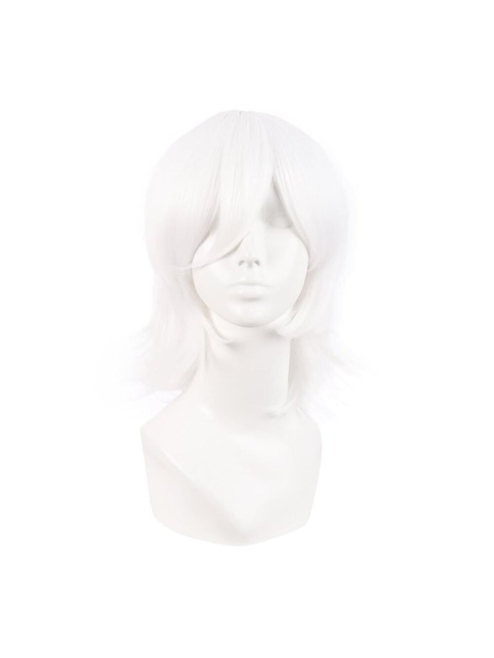Women's White 14 Inch Short Wolf Tail Side Synthetic Curly Wig Bangs